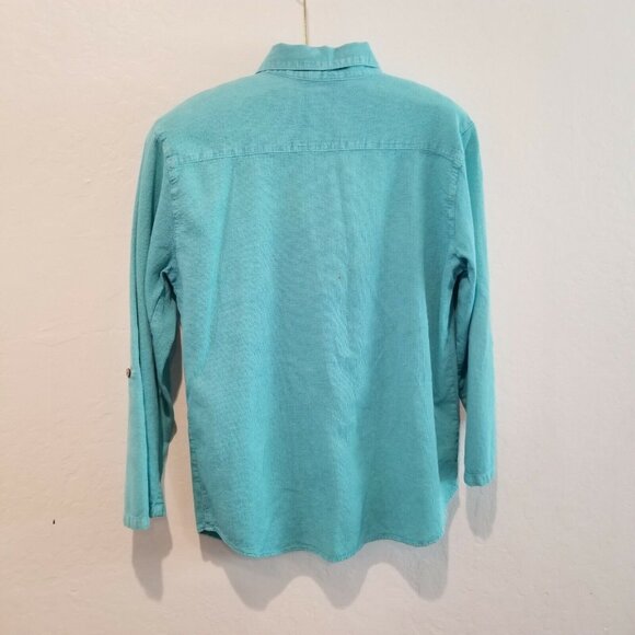 Sea Breeze Of California Women Small Button Front Top Roll Tab Shirt Cotton Blue - Picture 2 of 6